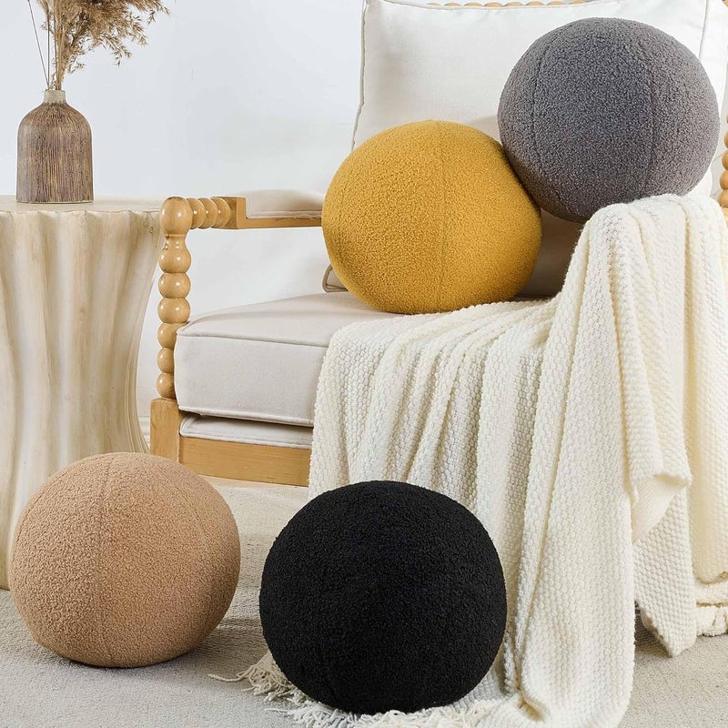 Gerlisay 11.8 inch Ball Pillow Round Decorative Pillow Yellow Sphere Shaped Throw Pillows Soft Nordic Style Boucle Pillows Cushion for Bed Couch Living Sofa Room Decor - Image 2